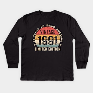 33rd Birthday 33 Years Old Man Woman Vintage 1991 Kids Long Sleeve T-Shirt